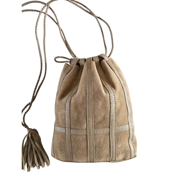 Bottega Veneta Handbags - Bottega Veneta Suede Bucket Bag‎ Beige Neutral Intrecciato Small Vintage